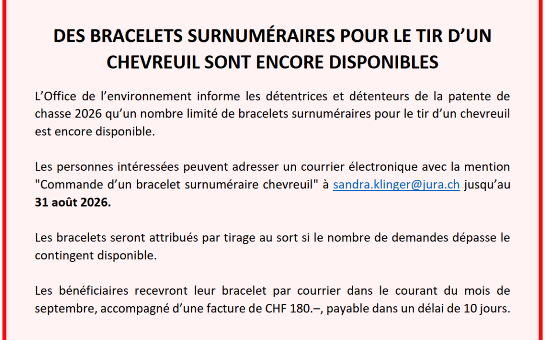Commande de bracelets surnuméraires